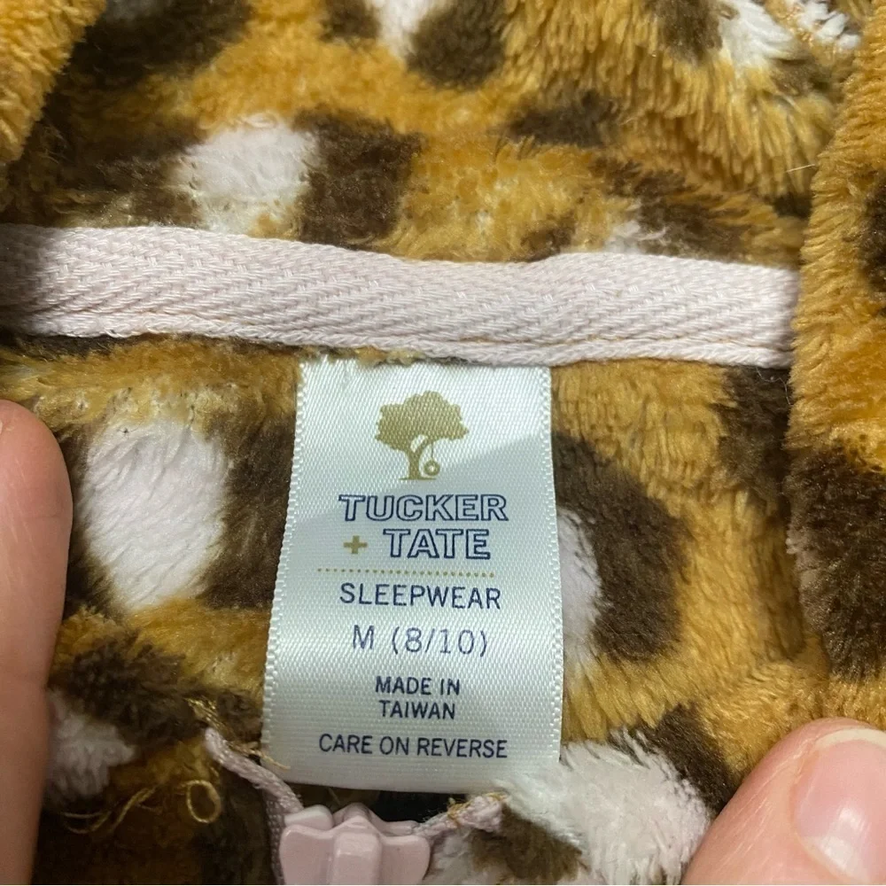 Tucker + Tate Sleepwear Leopard Print Fleece Full Zip Body Onesie With Hood Sz M